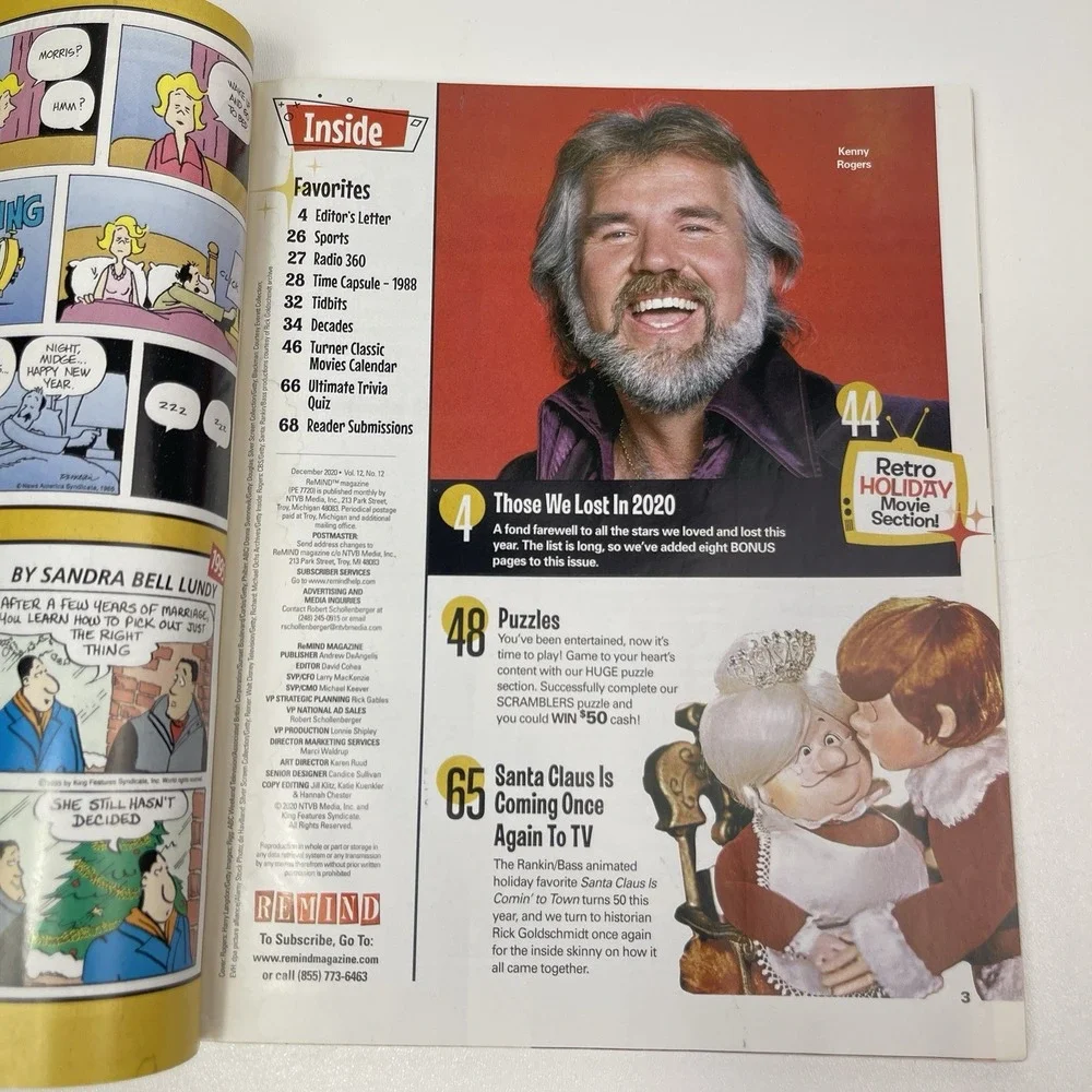 REMIND Magazine December 2020 Farewell To Stars We Lost Diana Rigg Kenny Rogers